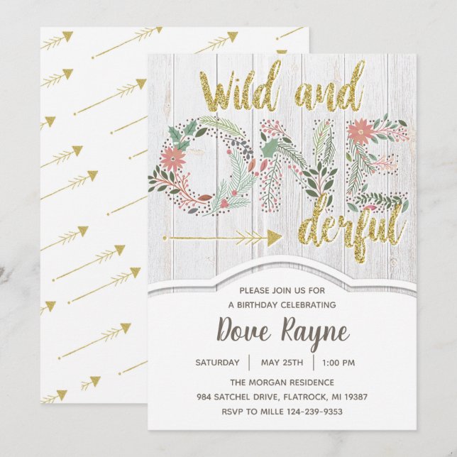 Invitation Sauvage et impeccable, premier anniversaire, fille (Devant / Derrière)