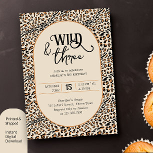 Invitation Sauvage et Trois Imprimé Léopard Neutre 3ème Anniv