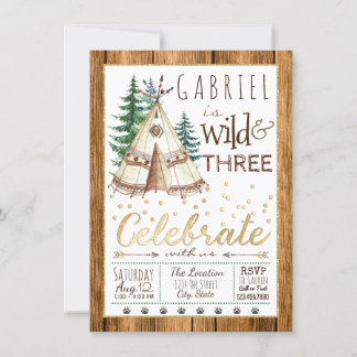 Invitation Sauvage et Trois Tipi Tribal Troisième 3ème Annive