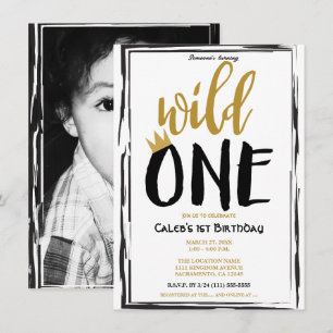 Invitation Sauvage noir + photo or 1 1er anniversaire