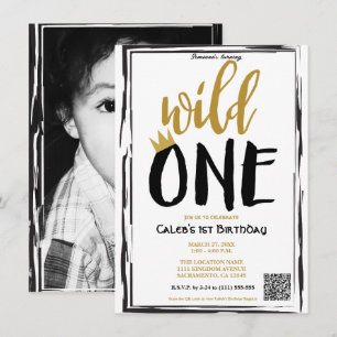 Invitation Sauvage One Noir + Or Photo 1 1er Anniversaire QR 
