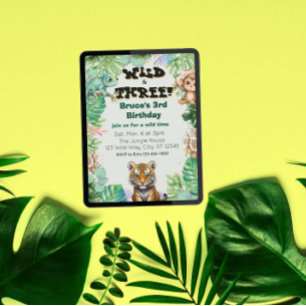 Invitation Sauvage & Trois, Anniversaire Jungle Aquarelle