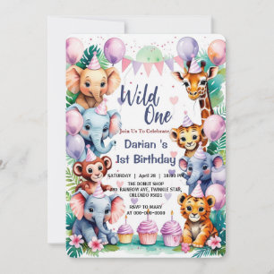 Invitation Sauvage Un Animaux Mignons Ballon enfants 1er Anni