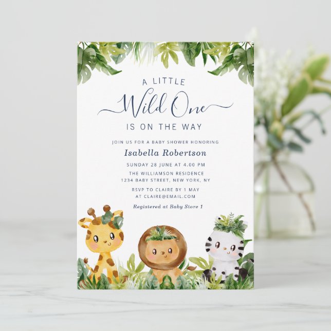 Invitation SAUVAGE UN | baby shower jungle (Debout devant)