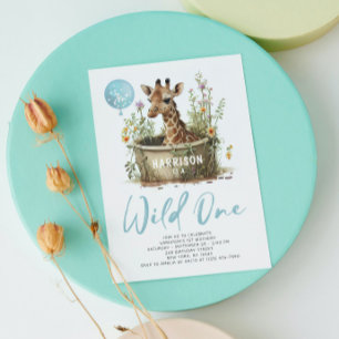 Invitation Sauvage Une Jolie Girafe 1er Anniversaire Boho Ani