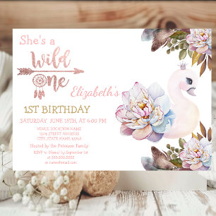 Invitation Sauvageon,Flèches,Fleurs de cygne,Anniversaire Boh