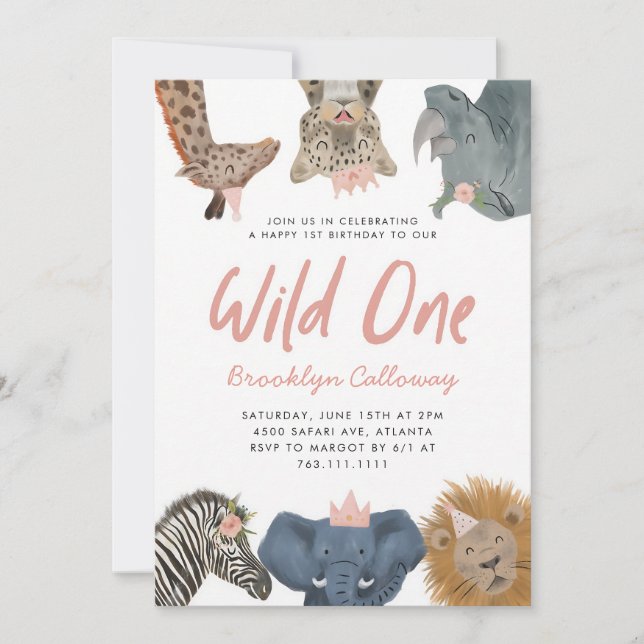Invitation Sauvageone Safari Fille 1er Anniversaire (Devant)