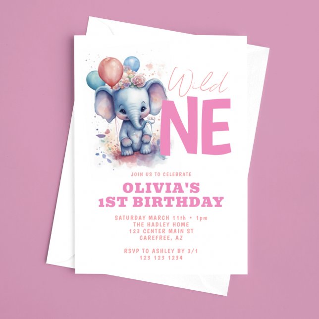Invitation Sauvageonne éléphant bébé 1er anniversaire (Créateur téléchargé)