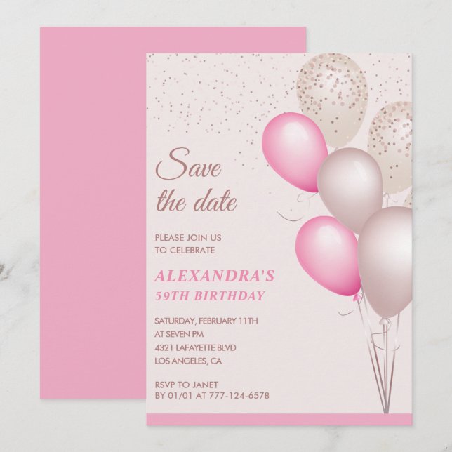 Invitation Sauvegarde de la date d'anniversaire 59 ans Paille (Devant / Derrière)