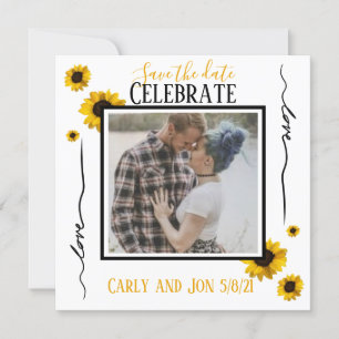 Invitation Sauvegarder la date Amour et tournesols dorés