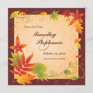 Invitation Sauvegarder la date annonce de mariage feuilles d'