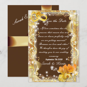 Invitation Sauvegarder la date aquarelle fond orange or et ma