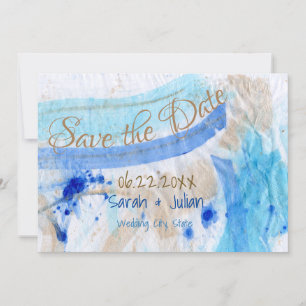 Invitation Sauvegarder la Date Aquarelle Tissu Bleu Or