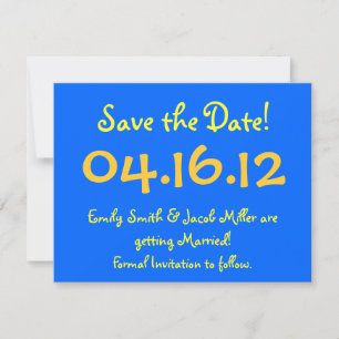 Invitation Sauvegarder la date bleu et jaune
