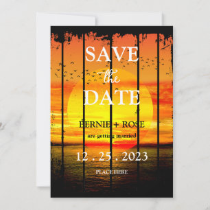 Invitation Sauvegarder la date de mariage coucher de soleil