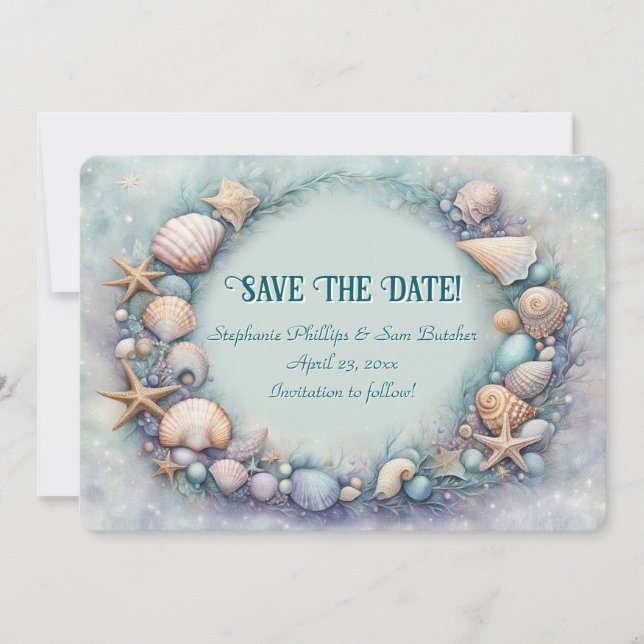 Invitation Sauvegarder la date de thème côtier Coquillages de (Devant)