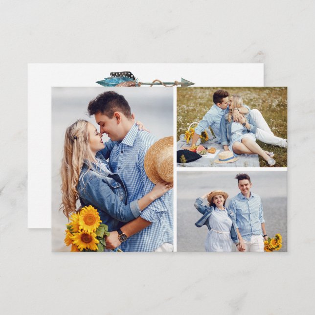 Invitation Sauvegarder la date Flèche rustique à plume de tur (Devant / Derrière)