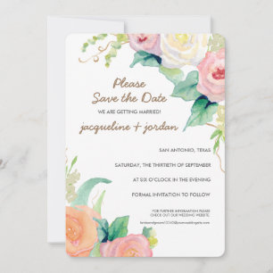 Invitation Sauvegarder la Date Fleurs de Roses Aquarelle Mode