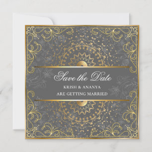 Invitation Sauvegarder la date, mariage gris et or éblouissan