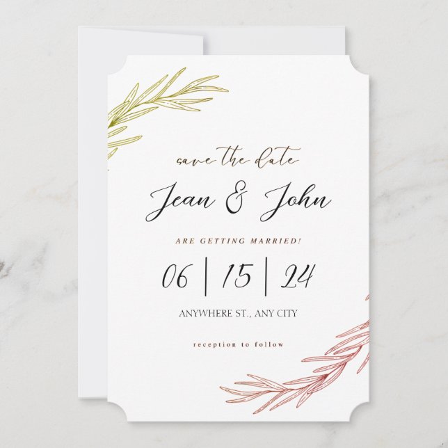 Invitation Sauvegarder La Date Mariage Pretty Leaf  (Devant)