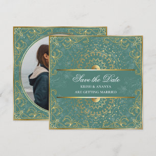 Invitation Sauvegarder la date, Mariage Vert Éclatant et Or
