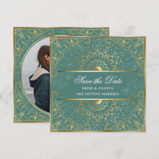 Invitation Sauvegarder la date, Mariage Vert Éclatant et Or