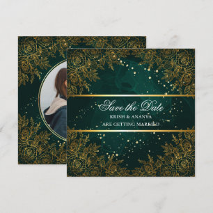 Invitation Sauvegarder la date, mariage vert élégant et noir