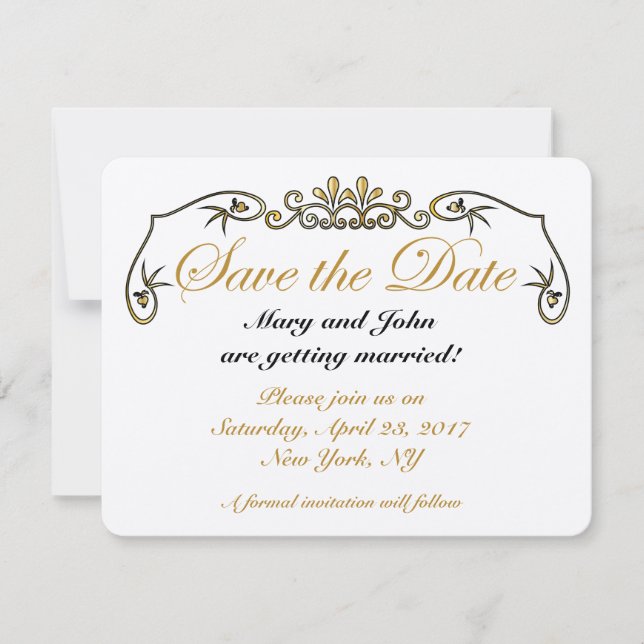 Invitation Sauvegarder la date or (Devant)