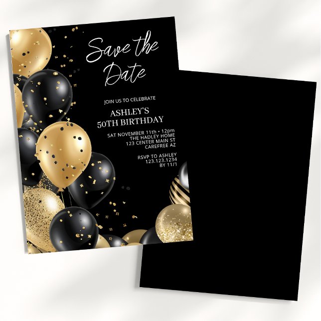 Invitation Sauvegarder la date Or Noir 50e Anniversaire (Créateur téléchargé)