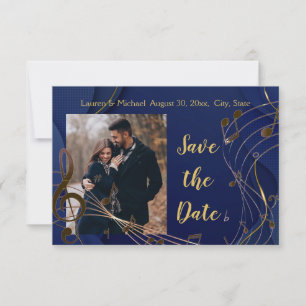 Invitation Sauvegarder la Date Paillettes Dorées Notes de Mus