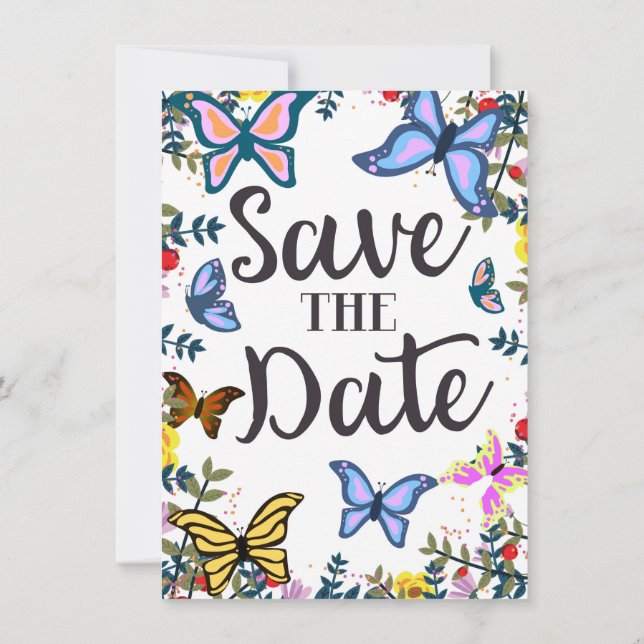 Invitation Sauvegarder la Date Papillons Vintage. (Dos)