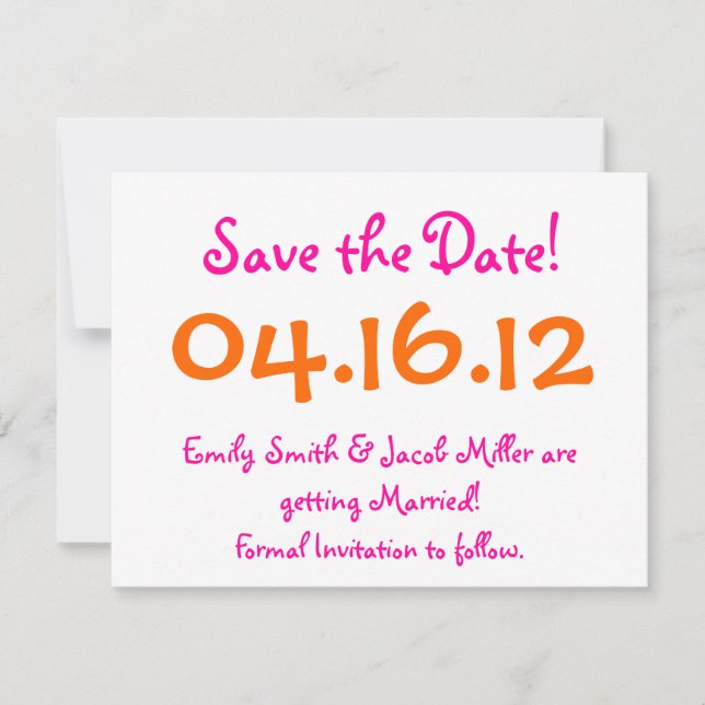 Invitation Sauvegarder la date rose et orange (Devant)