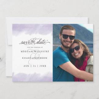 Invitation Sauvegarder la date  | Trait aquarelle lilas