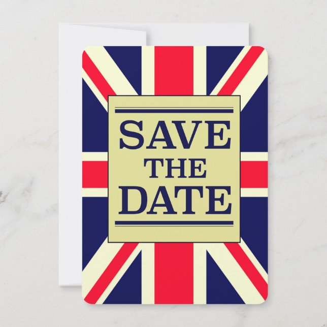 Invitation Sauvegarder la date Vintage Union jack (Dos)