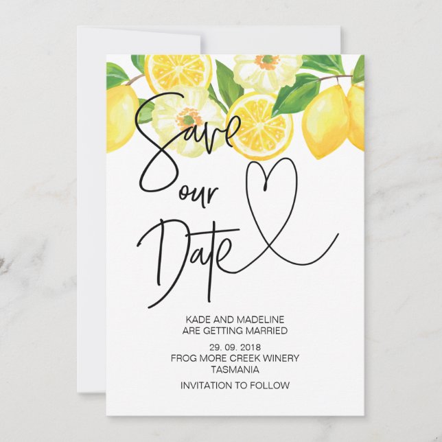 Invitation Sauvegarder Notre Date Été Mariage Citron (Devant)