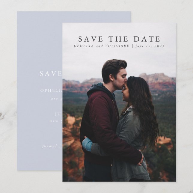 Invitation Sauvegardez la Date Fleur Sauvage Bleu Aquarelle É (Devant / Derrière)