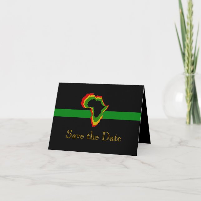 Invitation "Sauver la Date" Afrique avec couleurs panafricain (Devant)