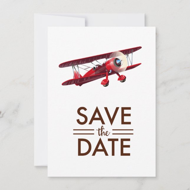 Invitation Sauver la date avion biplan vintage (Dos)