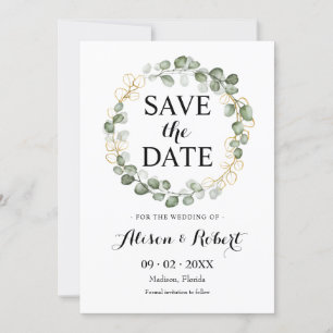 Invitation Sauver la date - Couronne de feuillage de eucalypt