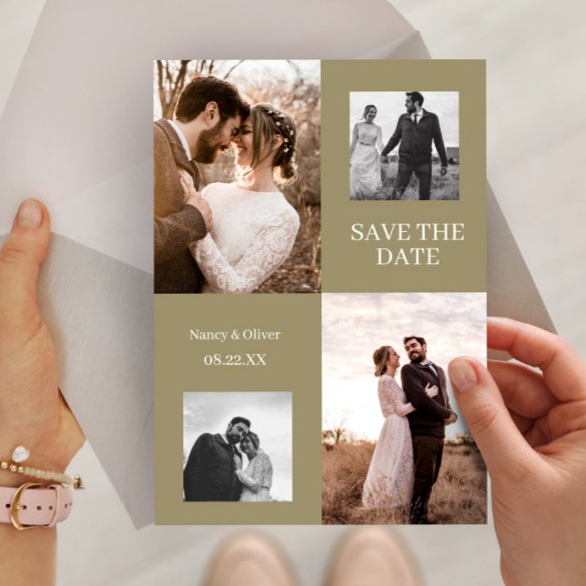 Invitation Sauver la date de mariage moderne collage de photo (Save The Date Wedding Modern Photo Collage Invitation, Wedding Invite Template, Save the Date Card)