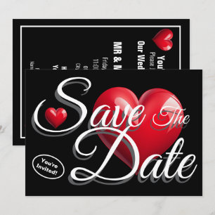 Invitation Sauver la date des jeunes mariés cœur rouge mariag