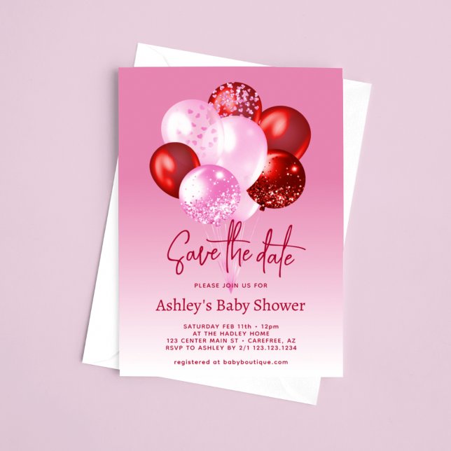 Invitation Sauver la date Fête de Bébé Rose Rouge (Créateur téléchargé)