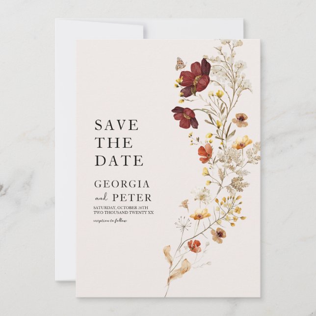 Invitation Sauver la Date Fleur Sauvage Rustique (Devant)