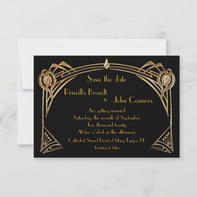 Invitation Sauver la date Mariage, Gatsby le magnifique, noir (Devant)