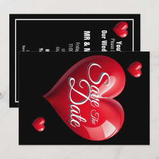 Invitation Sauver la date mariage rouge 3 coeurs