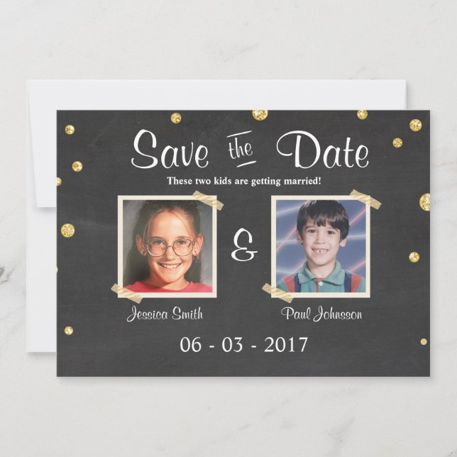 Invitation Sauver la date Mariage Rustique Ardoise Or Noir (Devant)