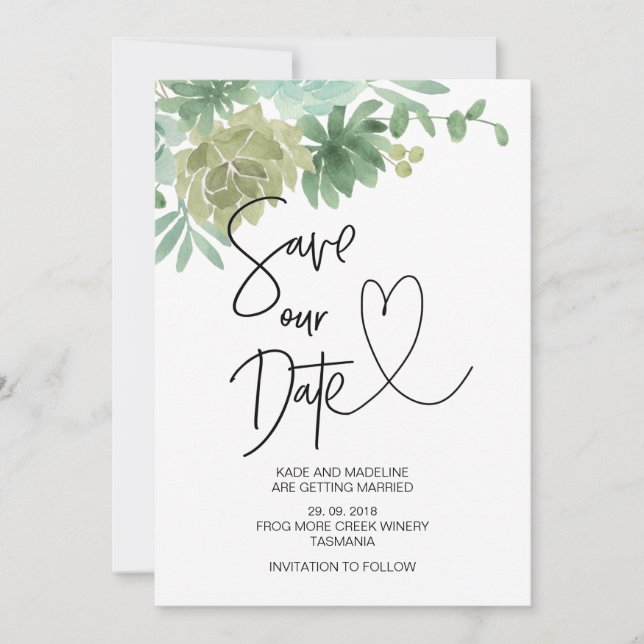 Invitation Sauver Notre Date Mariage de Succulente Verte (Devant)