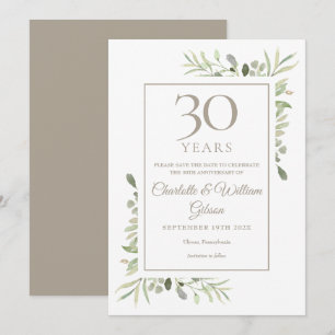 Invitation Sauvez la date 30e anniversaire de Mariage verdure