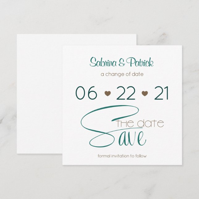 Invitation Sauvez la date riche BOHO Hunter Green (Devant / Derrière)