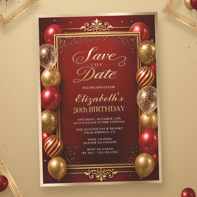 Invitation Sauvez la Date Rouge Or 50e Anniversaire (Créateur téléchargé)